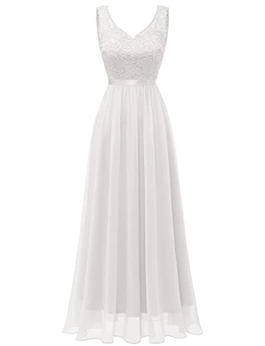 Gardenwed Abendkleider Elegant für Hochzeit Weiße Formale Ballkleider Brautmutterkleider für Hochzeitsgäste Cocktailkleid White L von Gardenwed