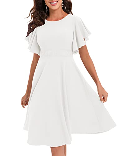 Gardenwed Damen Festlich Ccoktailkleid Vintage Retro Abendkleider A-line Cocktailkleid Brautjunfernkleider Hochzeitskleid Knielang Sommerkleid Weiß 3XL von Gardenwed