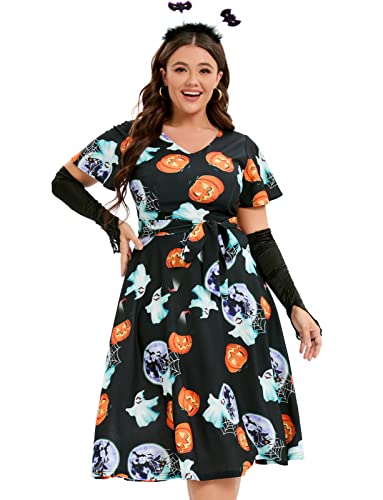 Gardenwed cocktailkleid Damen Weihnachten Kleider Karneval kostüm Rockabilly Kleider Damen Festliche Kleider Pumpkin Black M von Gardenwed