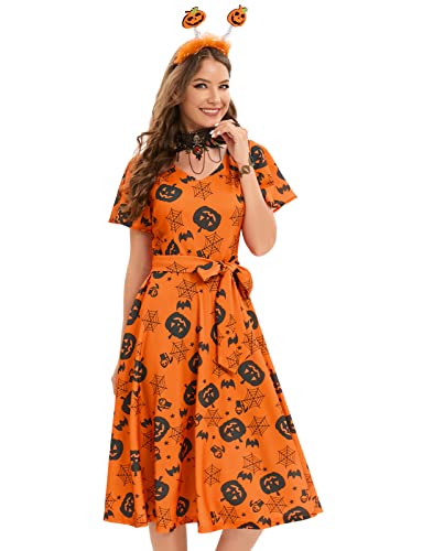 Gardenwed cocktailkleid Damen Weihnachten Kleider Karneval kostüm Rockabilly Kleider Damen Festliche Kleider Pumpkin Orange 2XL von Gardenwed