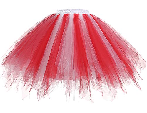 Gardenwed kurz Tüllrock Tutu Damenrock Reifrock Unterrock 1950er Vintage Tütü Karneval Kostüm Rockabilly Kleider Ballet Tanzkleid Mädchen Theaterauftritt Röcke Red-White L von Gardenwed