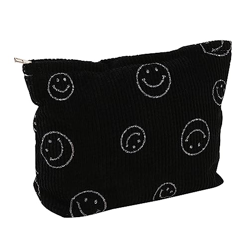 Kosmetiktaschen für Frauen – Cord Kosmetiktasche Ästhetische Frauen Handtaschen Geldbörsen Lächeln Punkte Make-up Organizer Aufbewahrung Make-up Tasche Mädchen Fall Taschen, Schwarz, Kawaii Nette Cord von Gardsell