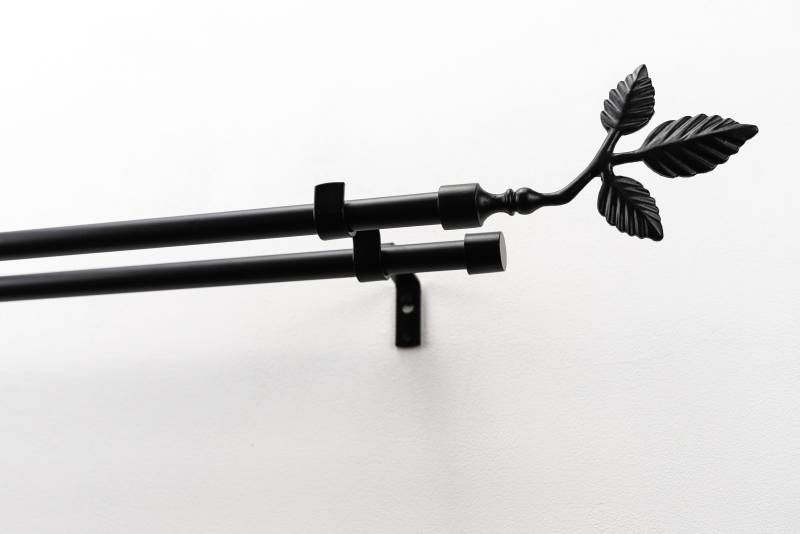 GARESA Gardinenstange "SHEET mit offenem Träger" Ø 16 mm 2 läufig-läufig Wunschmaßlänge Vorhanggarnitur, verlängerbar, Knopf mit Blätter, ohne Ringe von Garesa