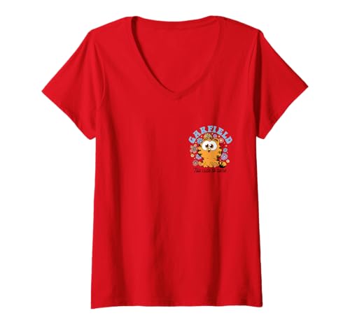 Damen Garfield Chibi Kawaii Floral Too Cute to Care Left Chest T-Shirt mit V-Ausschnitt von Garfield
