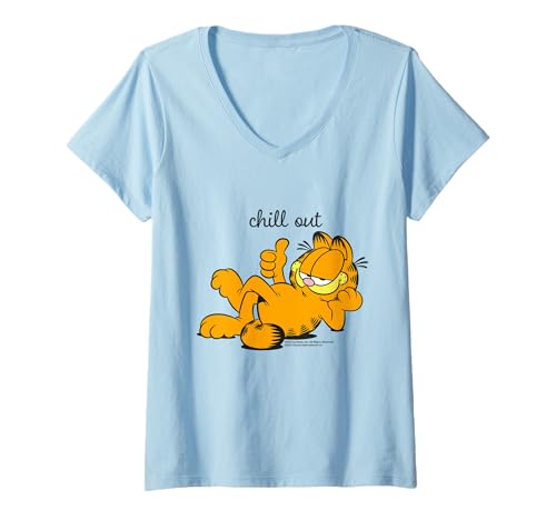 Damen Garfield Chill Out Retro Vibe Comic Lazy Cat Kunstwerk Geschenke T-Shirt mit V-Ausschnitt von Garfield