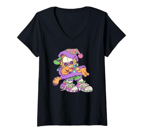 Damen Garfield Christmas Retro Funky Style Portrait T-Shirt mit V-Ausschnitt von Garfield