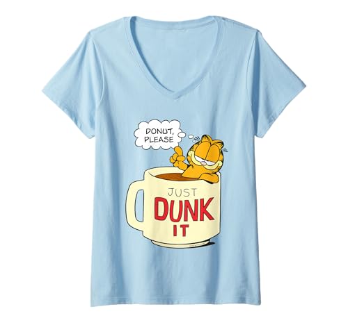 Damen Garfield Classic Morning Relax Style Comic Retro Geschenke Kunst T-Shirt mit V-Ausschnitt von Garfield