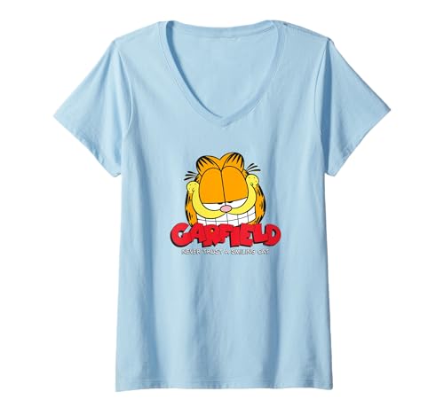 Damen Garfield Comic-Kunstwerk im Retro-Stil mit lächelnden Katzen T-Shirt mit V-Ausschnitt von Garfield