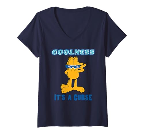 Damen Garfield Comic-Motiv in stehender Pose im Retro-Look mit lustigem Katzenmotiv T-Shirt mit V-Ausschnitt von Garfield