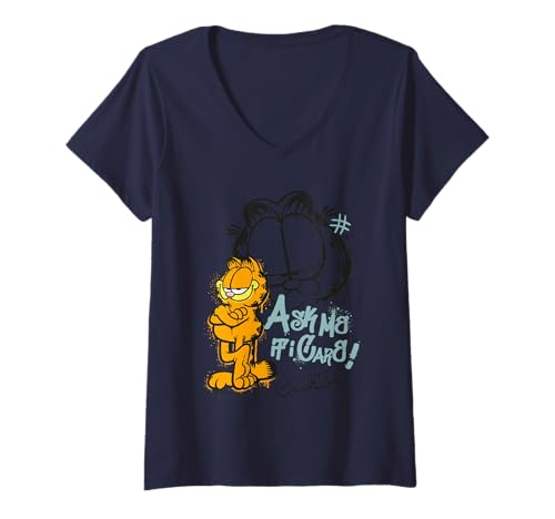Damen Garfield Comic Retro Ask Me If I Care Geschenke im Artwork-Stil T-Shirt mit V-Ausschnitt von Garfield