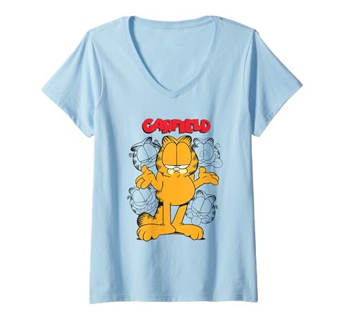Damen Garfield Comic Retro Style Artwork Crazy Cat Stimmung Fun Comedy T-Shirt mit V-Ausschnitt von Garfield