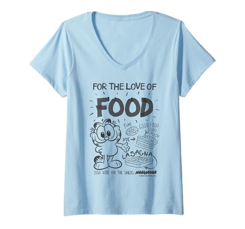 Damen Garfield Food Lover Lasagne Retro Comic Vibes Style Geschenke T-Shirt mit V-Ausschnitt von Garfield