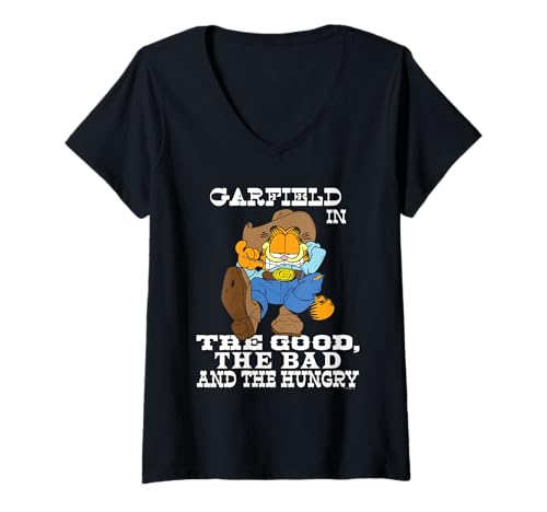 Damen Garfield Front and Back Western Good Bad Hungry Cartoon T-Shirt mit V-Ausschnitt von Garfield