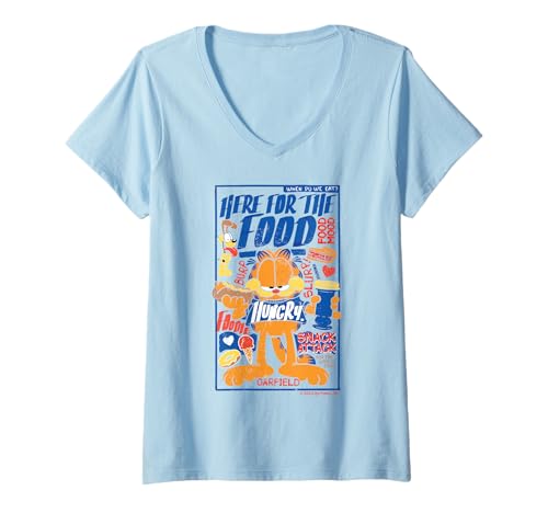 Damen Garfield Hungry Cat Attack Odie Foodie Comic-Meme im Retro-Look T-Shirt mit V-Ausschnitt von Garfield