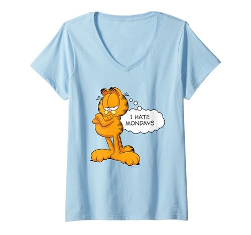 Damen Garfield Lazy Cat Monday Mood Vintage Comic Vibes Geschenke T-Shirt mit V-Ausschnitt von Garfield