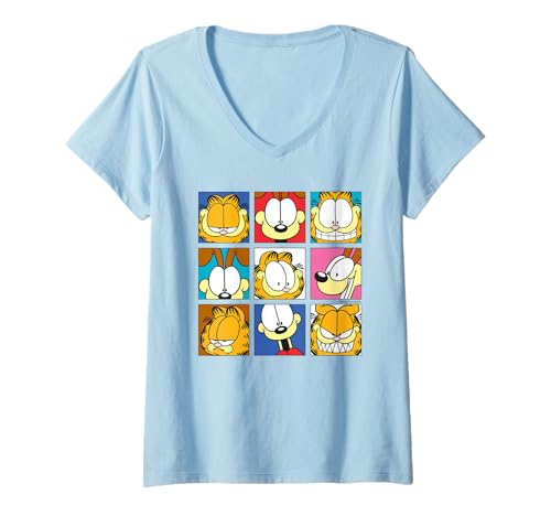 Damen Garfield Odie Comic Collage Retro Dog Vibes Geschenke Kunstwerk T-Shirt mit V-Ausschnitt von Garfield