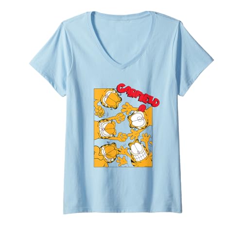 Damen Garfield Retro Comic Crazy Cat Stimmung Fun Pose Classic Artwork T-Shirt mit V-Ausschnitt von Garfield