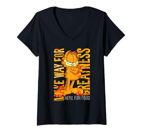 Damen Garfield Retro-Comic Hungry Cat Pose im epischen Artwork-Stil T-Shirt mit V-Ausschnitt von Garfield