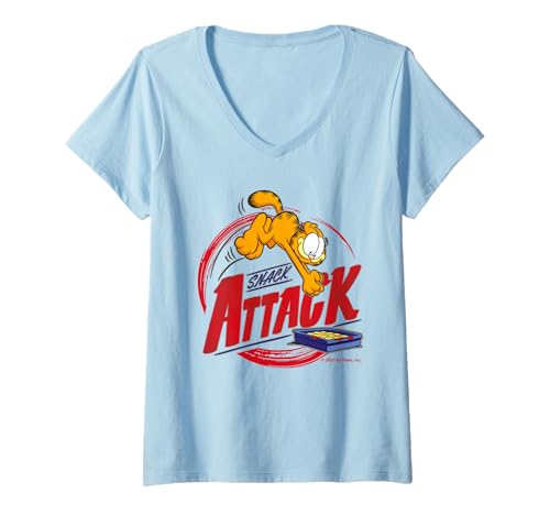 Damen Garfield Retro Comic Snack Attack Love Food Lustiges Kunstwerk T-Shirt mit V-Ausschnitt von Garfield