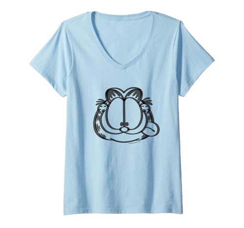 Damen Garfield Retro Hungry Cat Lasagne Comic Style Addict Face T-Shirt mit V-Ausschnitt von Garfield