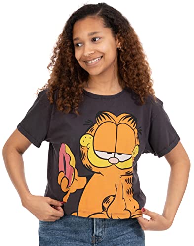 Garfield Cropped T-Shirt Damen Ladies Donut Charcoal Top Kleidung von Garfield