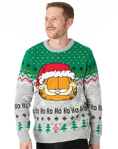 Garfield Herren Weihnachtspuller Erwachsener Santa Hut Grauer Strickpullover XXL von Garfield