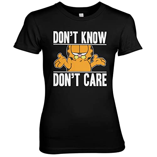 Garfield Offizielles Lizenzprodukt Don't Know - Don't Care Damen T-Shirt (Schwarz), X-Large von Garfield