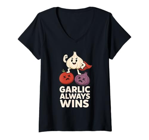 Damen Lustiges Meme für Knoblauchliebhaber, bereitgestellt von Garlic Humor Team Foodie T-Shirt mit V-Ausschnitt Damen Lustiges Meme für Knoblauchliebhaber, bereitgestellt von Garlic Humor Team Foodie T-Shirt mit V-Ausschnitt von Garlic Humor Extra Life Vampire Joke Foodie Pride