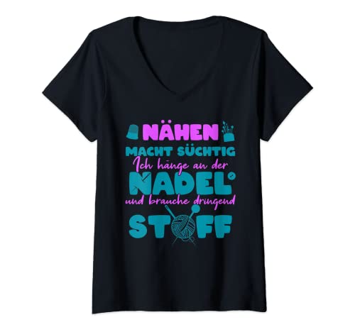 Damen Ich hänge an der Nadel - Näherin Schneiderin Lustiges Nähen T-Shirt mit V-Ausschnitt Damen Ich hänge an der Nadel - Näherin Schneiderin Lustiges Nähen T-Shirt mit V-Ausschnitt von Garn, Nadel und Faden Geschenke für Schneider