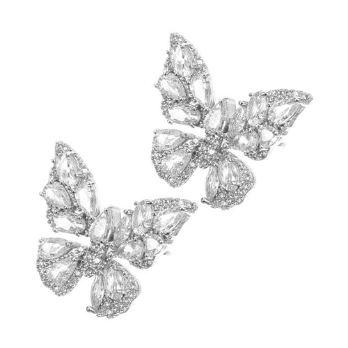 Garneck 1 Paar Butterfly Clip Ohrringe mit Strass Ohr für Damen Leicht Nicht Piercing für Alltag Besondere Anlässe Silber von Garneck