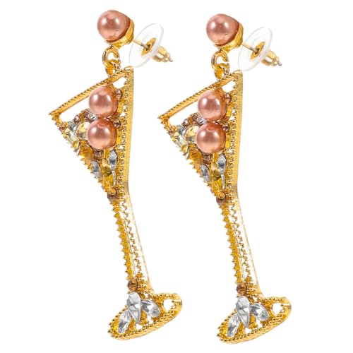Garneck 1 Paar Damen Ohrringe mit Weinglas Design Imitationsperle und Strass Leichte und Langlebige Schmuckstücke für von Garneck