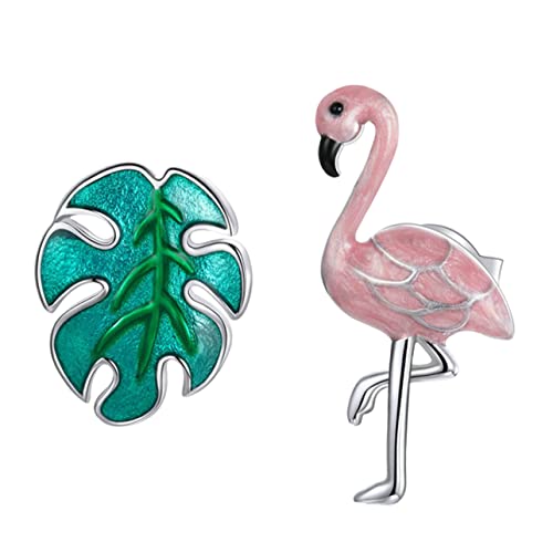 Garneck Flamingo Blatt Ohrstecker 925 Silber Dekorative Ohrstecker für Damen Hypoallergen Kreatives Ohr Accessoire für Partys und Freizeit von Garneck