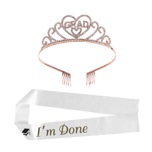 Garneck 1 Satz Abschlusskrone und Schärpe Set für Frauen Strass Tiara und Satin Schärpe für Abschlussfeier Perfektes Kostümzubehör und Dekoration für Graduierte von Garneck