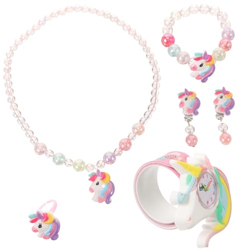 Garneck Einhorn Schmuckset für Mädchen Halskette Armband Ohrringe Uhr Niedliches Einhorn Design Kinderschmuck für Besondere Anlässe für 4-8 von Garneck