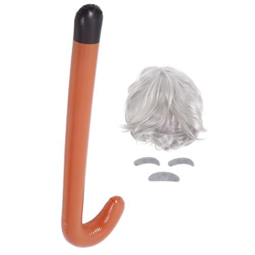 Garneck 1 Satz Halloween Cosplay Set für Alte Professoren Teiliges Set mit Perücke Schnurrbart Augenbrauen und Aufblasbarem Gehstock für Kostümpartys und Rollenspiele von Garneck