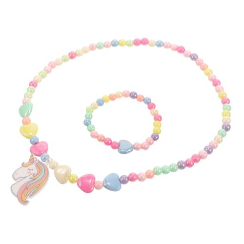 Garneck 1 Satz Set Einhorn Schmuckset für Mädchen Perlenhalskette und Armband Langlebig und Farbenfroh für Partys und Alltag von Garneck