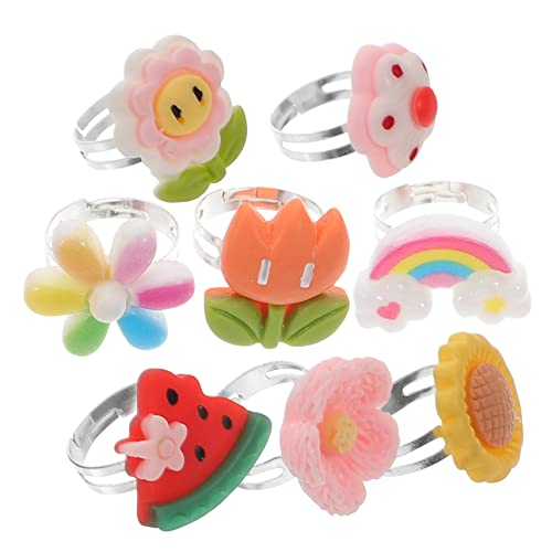 Garneck 1 Schachtel Verstellbares Kinderring Set Sicherem Legierungs und Silikonmaterial Bunte Cartoon Ringe für Kleinkinder als Geburtstags Mitgebsel und Party Deko für Mädchen von Garneck