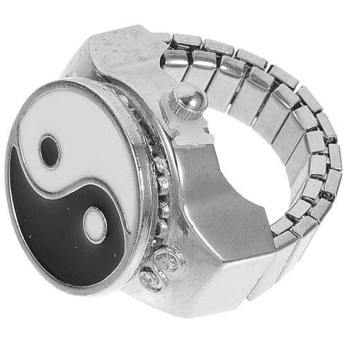 Garneck 1 Stück Finger Ring Watch Metallring Uhr mit Kreativem Trigramm Design Stilvolle Fingeruhr für Damen und Herren Modisches Schmuckstück und Zeitmesser von Garneck