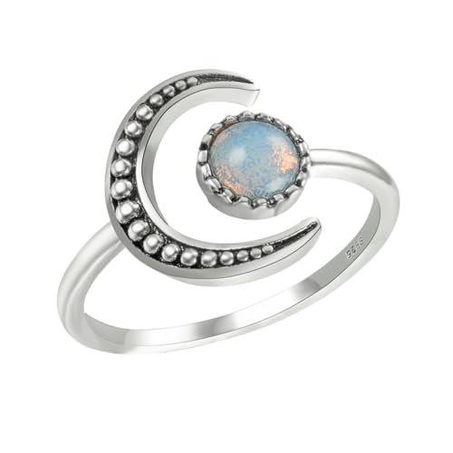 Garneck 1 Stück Moonstone Ring Damenring Verstellbar Chic Hand Schmuck Kreatives Design mit Mond und Sonnenmuster Accessoires für Frauen Leicht und Hautfreundlich von Garneck