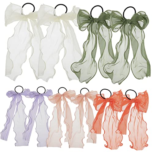 Garneck 10 Haargummis mit Großem Schleifen Design Elastische Zopfgummis für Mädchen und Frauen Langes Band Vielseitiger Haarschmuck für Alltag Partys und Schule Sanfte Farben Beige von Garneck