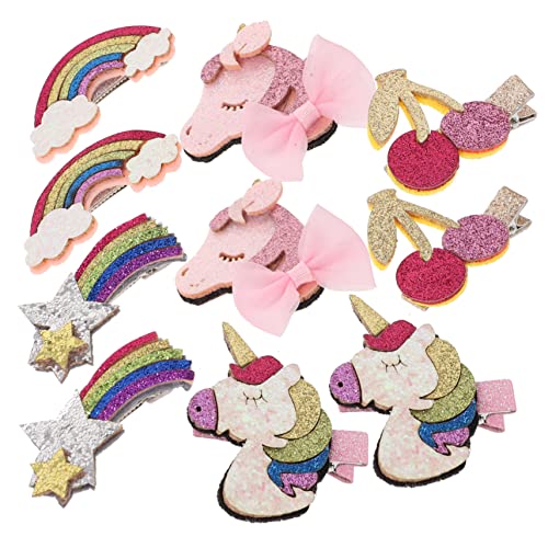 Garneck 10stücke Glitzer Haarspangen Pailletten Für Mädchen Junge Mädchen Einhorn Schleife Meteor Regenbogen Kirsche Haarschmuck Haare Klammern Glitzer Haarklammer von Garneck
