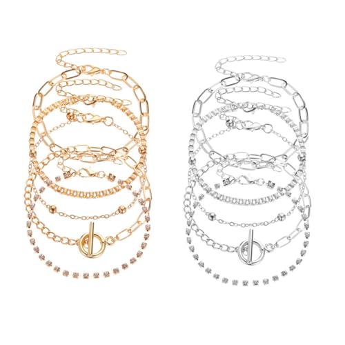 Garneck 10 Stück Teiliges Boho Fußkettchen Damen Verstellbare Modische Fußkette und Handkette Schmuck in Silber und Gold Stilvoller Knöchel Schmuck für Sommer Strand und Alltag von Garneck