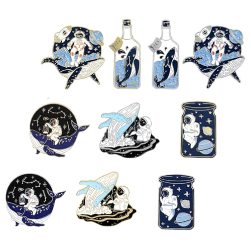 Garneck 10 Stück Teiliges Cartoon Broschen Set mit Astronaut und Wal Motiv Robuste Legierung Vielseitige Anstecknadeln für Kleidung Taschen und DIY Bastelprojekte Modische Geschenkidee von Garneck
