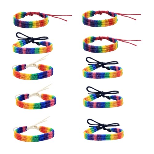Garneck 10 Stück Teiliges Handgefertigtes Regenbogen strickarmband Farbenfrohe Langlebige Handgelenksdekoration für Damen und Herren Praktische Stabile Freundschaftsarmbänder zum Festival von Garneck