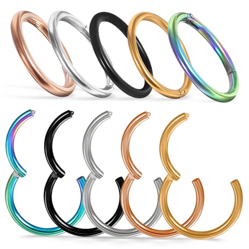 Garneck 10 Stück Teiliges Nasenring Edelstahl Dekorative Nasenringe mit Stärke Farbige Runde Hoop Ohrringe für Damen Schmerzfrei Modisch Vielseitig für Party und Alltag von Garneck
