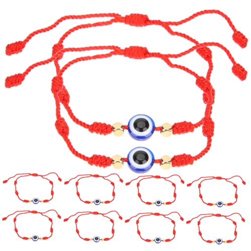 Garneck 10 Stück Teiliges Rotes Armband mit Verstellbarem Evil Eye Design Handgefertigte Schnurarmbänder für Damen und Herren Modisches Schmuckaccessoire für Glück und Schutz von Garneck