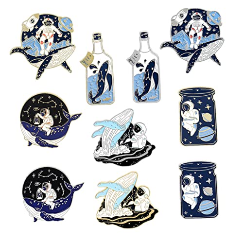 Garneck 10 Stück Teiliges Set Cartoon Broschen mit Astronauten und Walen Lustige Anstecker für Kleidung Rucksäcke und Dekoration für Freunde und Familie von Garneck