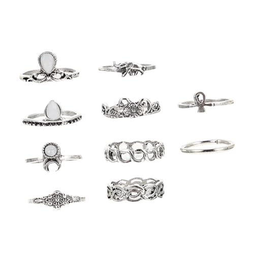 Garneck 10 Stück Teiliges Vintage Alloy Fingerringe im Barockstil Schmuckringe für Damen Einzigartige Designs mit Blumen und Kreuz Antikes Silber für Besondere Anlässe Garneck 10 Stück Teiliges Vintage Alloy Fingerringe im Barockstil Schmuckringe für Damen Einzigartige Designs mit Blumen und Kreuz Antikes Silber für Besondere Anlässe von Garneck