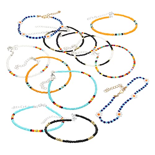 Garneck 12 Stck Bunte Perlen Fußkettchen für Damen Teiliges Verstellbar für Strandpartys Mehrreihig Eleganter Schmuck für Sommer Farbenfrohes Design und Ansprechend von Garneck