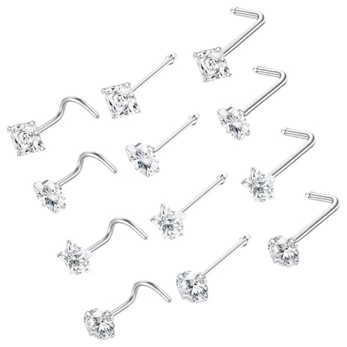 Garneck 12 Stücke L-Förmige Nasenstecker mit Zirkonia für Damen Piercingschmuck Glänzend und Langlebig Vielseitig Einsetzbar für von Garneck